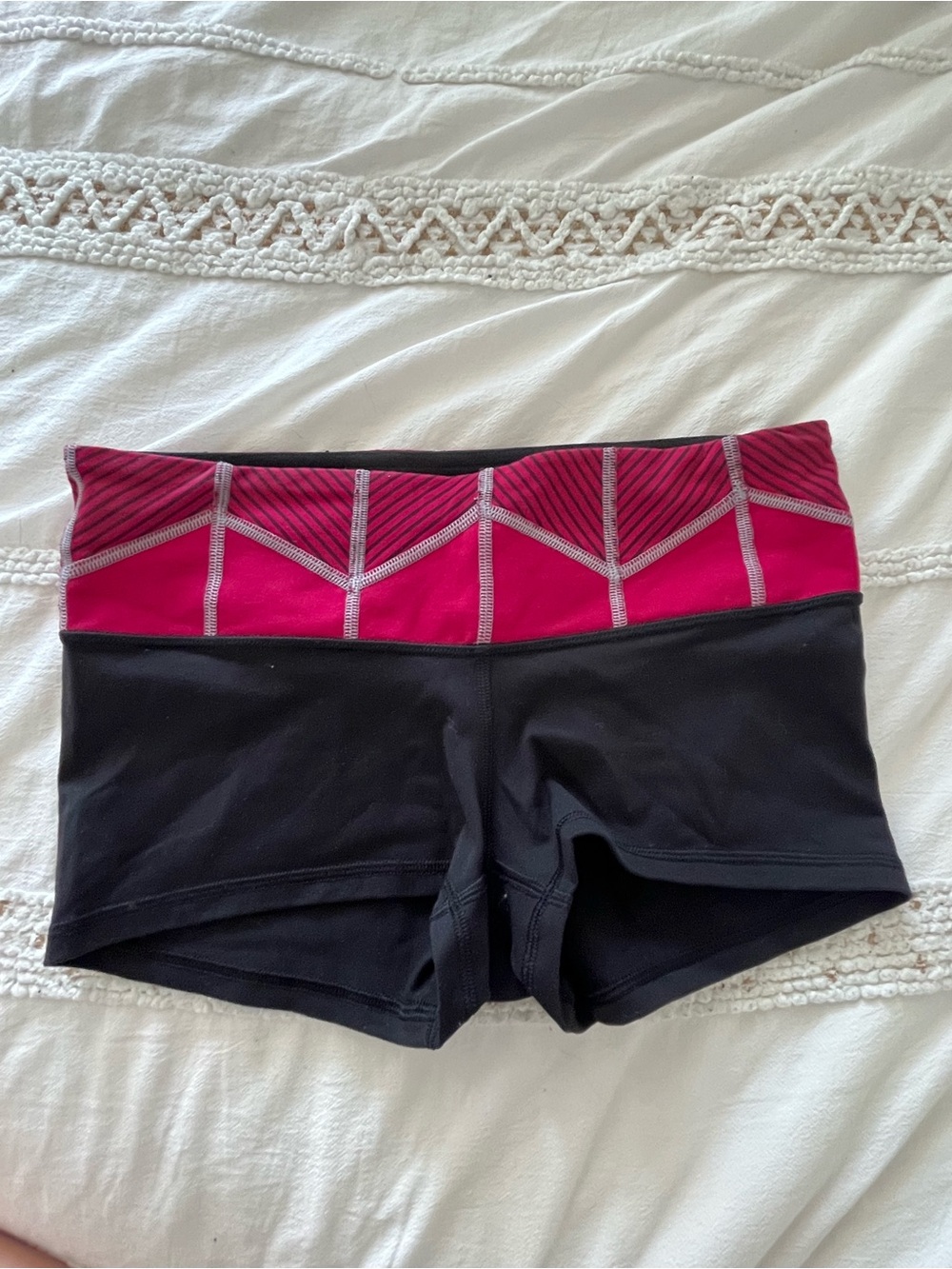 lululemon athletica Black Athletic Shorts with Pink Geometric Waistband